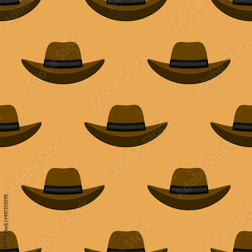 American Hat Icon Isolated on Orange Background. Seamless Pattern