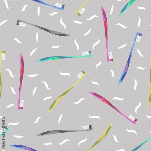 Plastic Toothbrush Dental Symbol. Oral Care. Mouth Cleaning Tool. Seamless Pattern