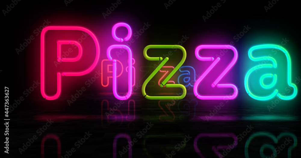 Pizza neon light 3d illustration Pizza neon light 3d illustration