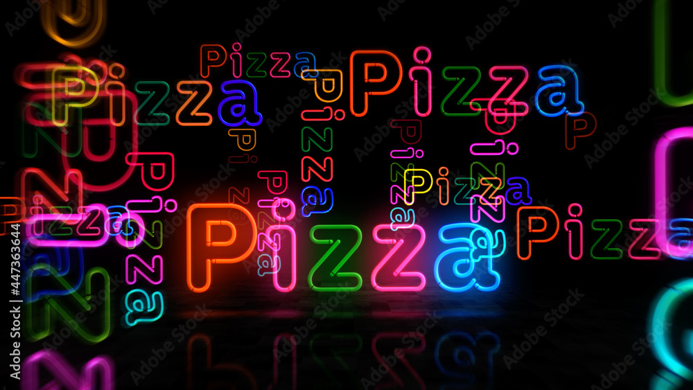 Pizza neon light 3d illustration