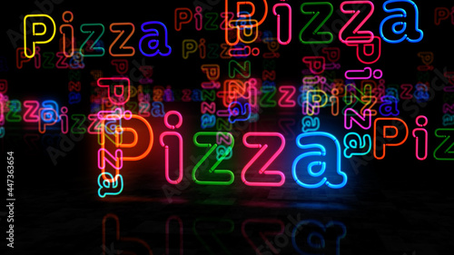 Pizza neon light 3d illustration