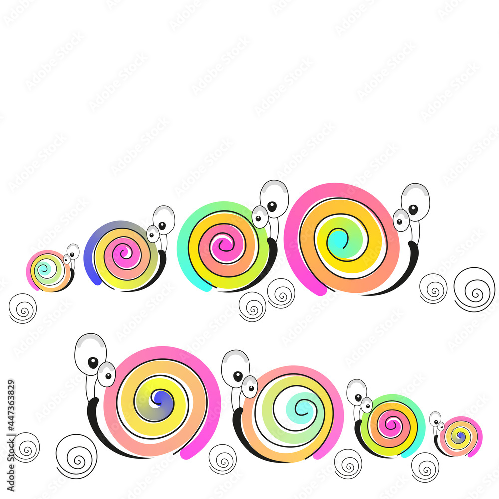 pattern of funny colored snails on a light background 
