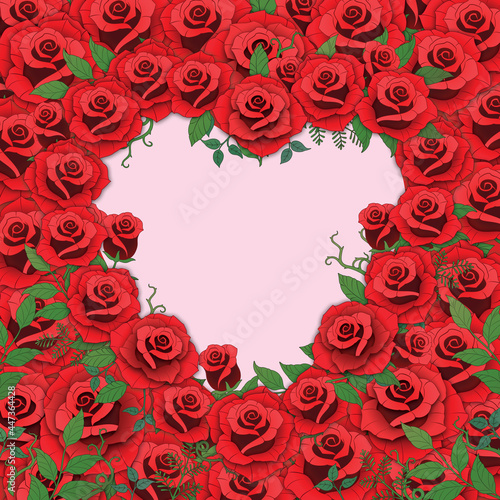 roses flower heart bouquet red, vector illustration white background hollow