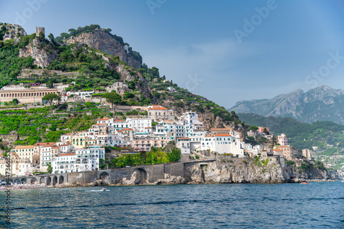 Beautiful coastline of Amalfi from the sea, Campania, Italy