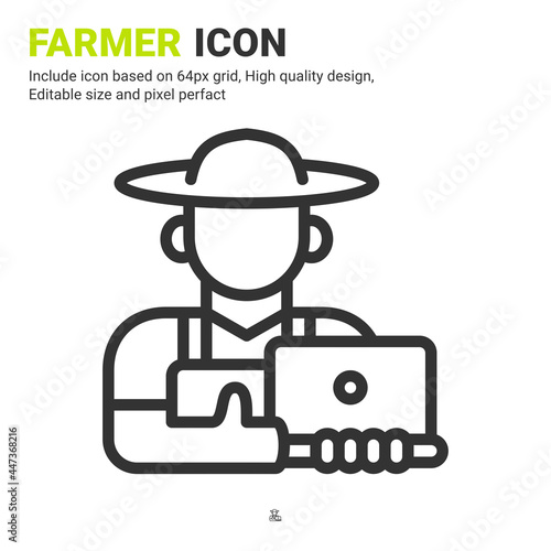 Farmer icon vector with outline style isolated on white background. Vector illustration peasant sign symbol icon concept for digital farming, business, industry, agriculture, apps and all project