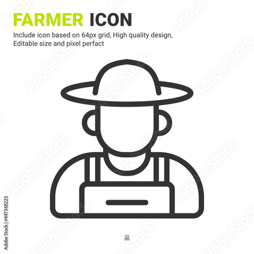 Farmer icon vector with outline style isolated on white background. Vector illustration peasant sign symbol icon concept for digital farming, industry, business, agriculture, apps and all project