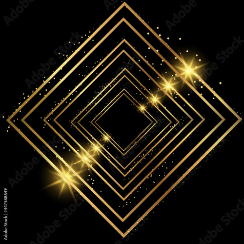 Gold geometric shapes with highlights. Abstract receding background.