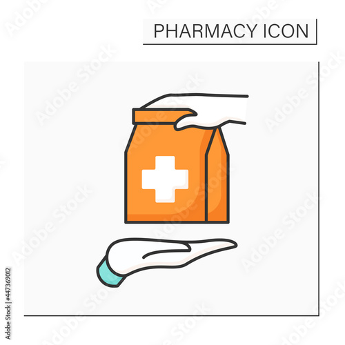 OTC color icon. Over the counter. Retail purchase. Selling medical production without prescription or licence.Pharmacy concept. Isolated vector illustration