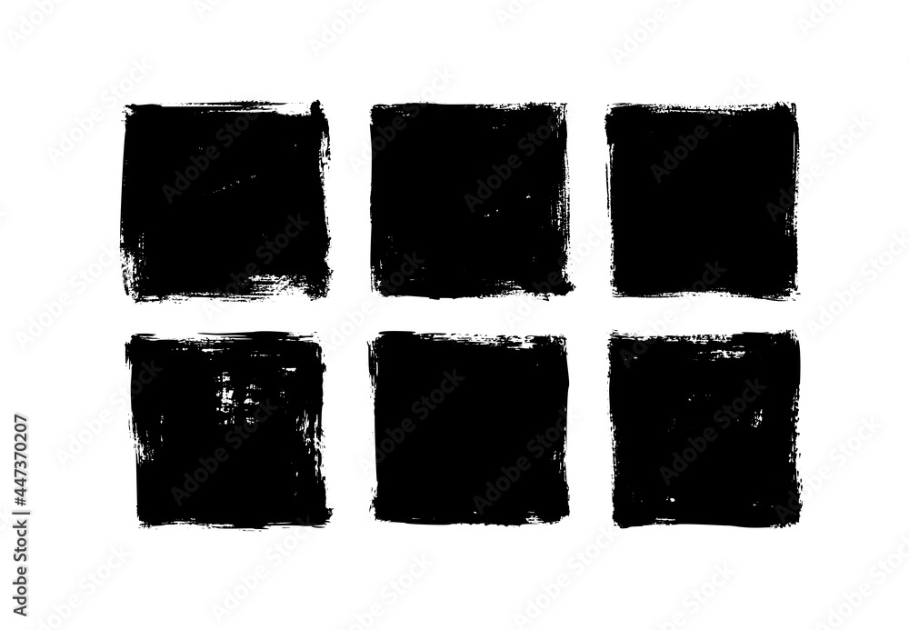 Set of grunge square template backgrounds. Vector black painted squares or rectangular shapes. Hand drawn brush strokes isolated on white. Dirty grunge design frames, borders or templates for text. - obrazy, fototapety, plakaty 