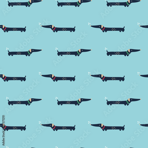 endless pattern of dachshund dogs. dachshunds on an azure background.