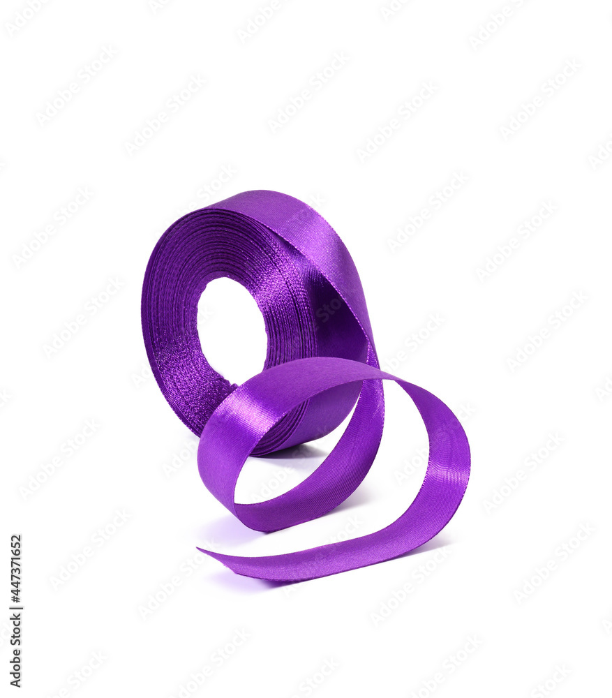 rolled purple silk ribbon in roll isolated on white background rolled purple silk ribbon in roll isolated on white background