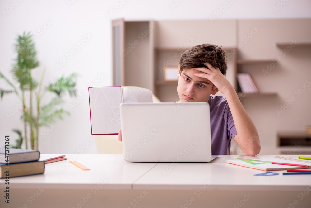 Schoolboy preparing for exams at home Schoolboy preparing for exams at home