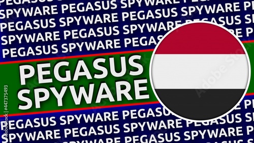 Free Download Yemen Circular Flag with Pegasus Spyware Titles Illustration - GFXLoad