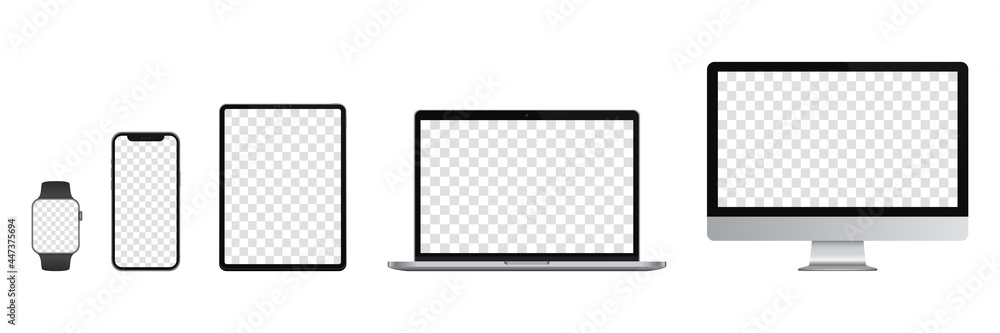 Realistic set of Monitor, laptop, tablet, smartphone, smartwatch. Vector illustration Realistic set of Monitor, laptop, tablet, smartphone, smartwatch. Vector illustration