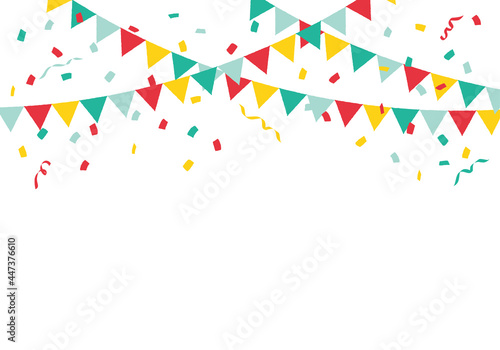紙吹雪とパーティーフラッグ・ガーランド・三角旗　カラフル