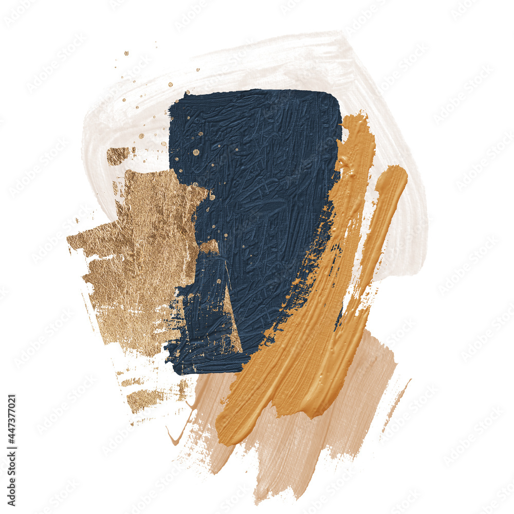 Oil texture. Acrylic paint. Textured arrangements. Terracotta, yellow,  brown, navy, blue, gold illustration elements. Background. Abstract modern  print set. Logo. Wall art. Poster. Business card. Stock Illustration