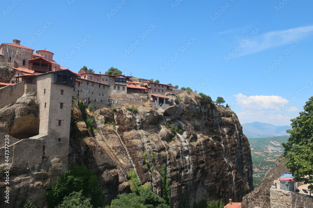 Monastery built on to of tall rocks in Meteora, Greece