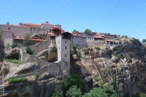 Monastery built on to of tall rocks in Meteora, Greece