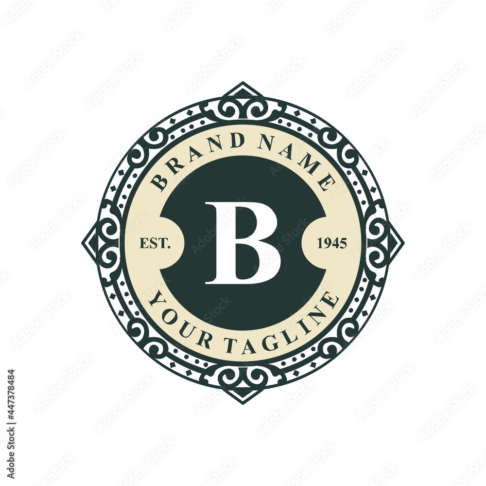 Fototapeta premium monogram emblem initial B elegant frame ornament logo design vector for Boutique, Cafe, Hotel, Jewelry, restaurant etc.