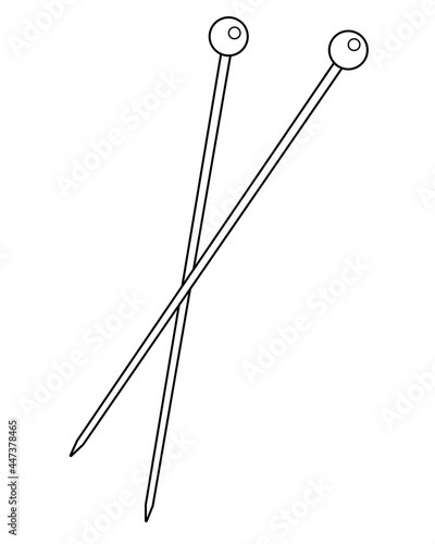 Knitting needles. Knitting needles - vector linear illustration for coloring or logo. Handmade tool - a sign or symbol for identity. Outline.