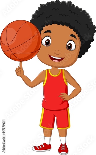Cartoon African American boy playing basketball