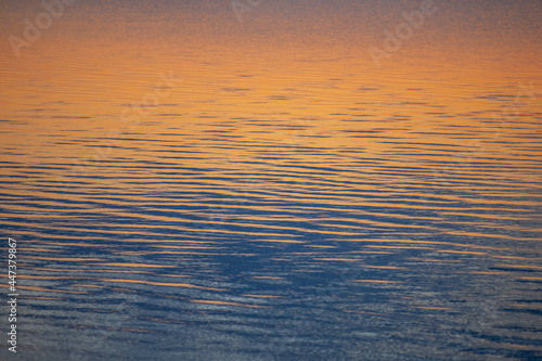 The texture of the water surface in the sunset rays