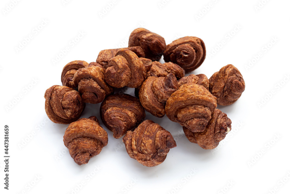 Mini chocolate croissant on white background. Mini chocolate croissant on white background.