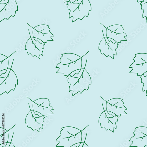 seamless pattern light blue openwork birch leaves vector