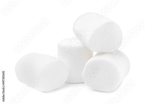 Pile of delicious puffy marshmallows on white background