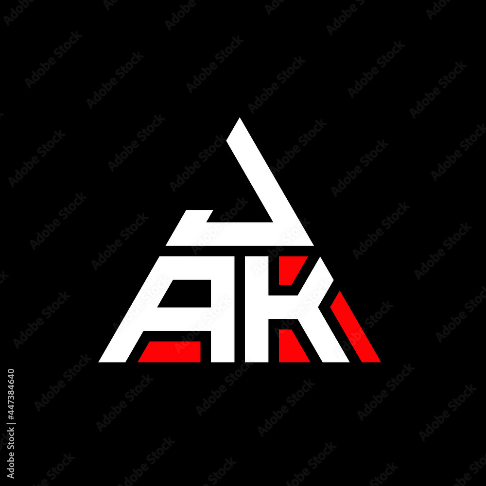 JAK triangle letter logo design with triangle shape. JAK triangle logo design monogram. JAK triangle vector logo template with red color. JAK triangular logo Simple, Elegant, and Luxurious Logo. JAK  - obrazy, fototapety, plakaty 