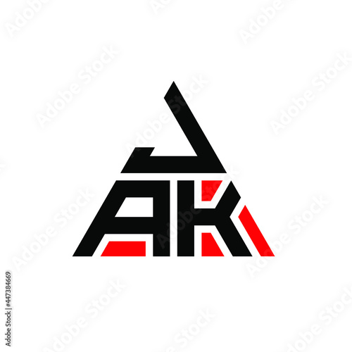 JAK triangle letter logo design with triangle shape. JAK triangle logo design monogram. JAK triangle vector logo template with red color. JAK triangular logo Simple, Elegant, and Luxurious Logo. JAK 