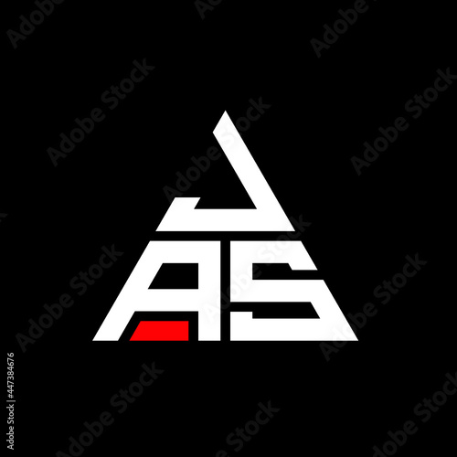 JAS triangle letter logo design with triangle shape. JAS triangle logo design monogram. JAS triangle vector logo template with red color. JAS triangular logo Simple, Elegant, and Luxurious Logo. JAS 