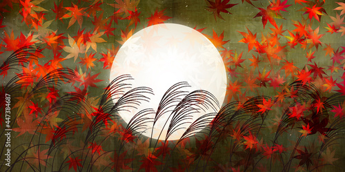 十五夜　月見　紅葉　背景