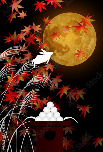 十五夜　月見　紅葉　背景