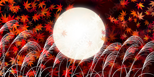 十五夜　月見　紅葉　背景