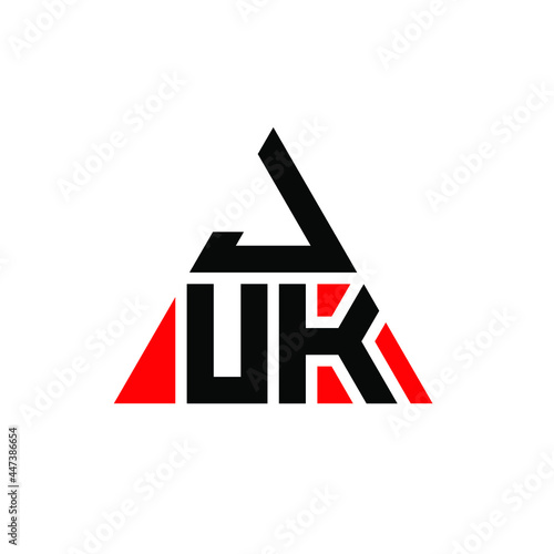 JUK triangle letter logo design with triangle shape. JUK triangle logo design monogram. JUK triangle vector logo template with red color. JUK triangular logo Simple, Elegant, and Luxurious Logo. JUK 