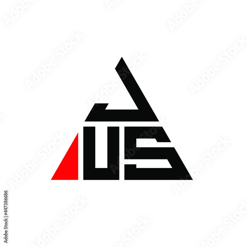 JUS triangle letter logo design with triangle shape. JUS triangle logo design monogram. JUS triangle vector logo template with red color. JUS triangular logo Simple, Elegant, and Luxurious Logo. JUS 