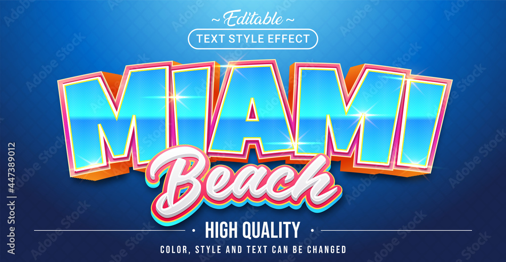 Naklejka premium Editable text style effect - Miami Beach text style theme.