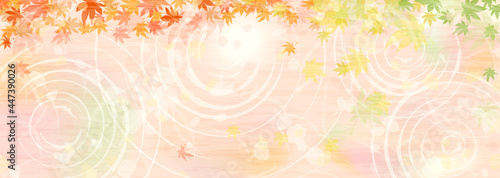 紅葉と水辺の横長背景イラスト