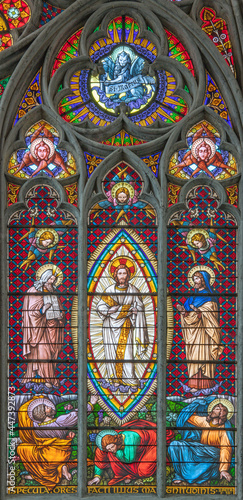 VIENNA, AUSTIRA - JUNI 24, 2021: The  Transfiguration on the stained glass in...