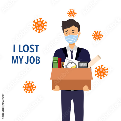 Man staff loss a job due to Covid19 Coronavirus epidemic outbreak. Financial crisis. Bankruptcy. Unemployment problem.