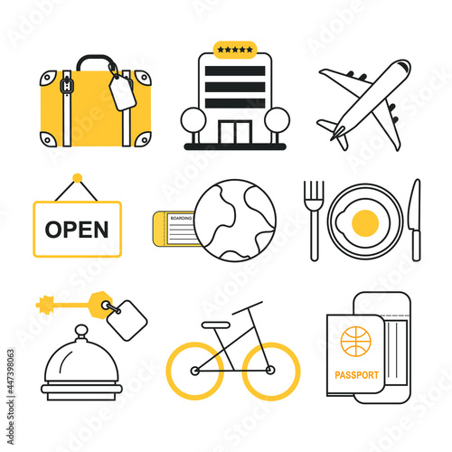 set of outline vector icons for summer travel