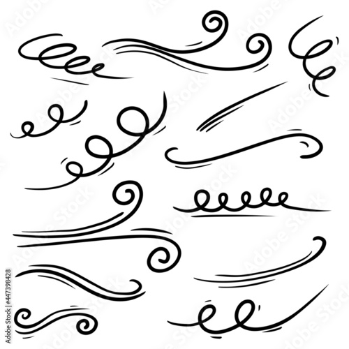 Doodle of wind gust isolated on a white background. hand drawn vector illustration.