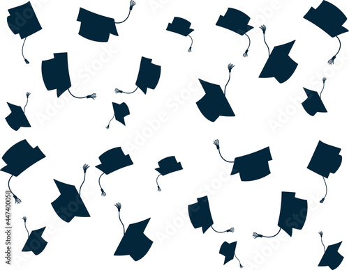 Graduation cap pattern in blue color on white background. Graduation hat with tassel icon.