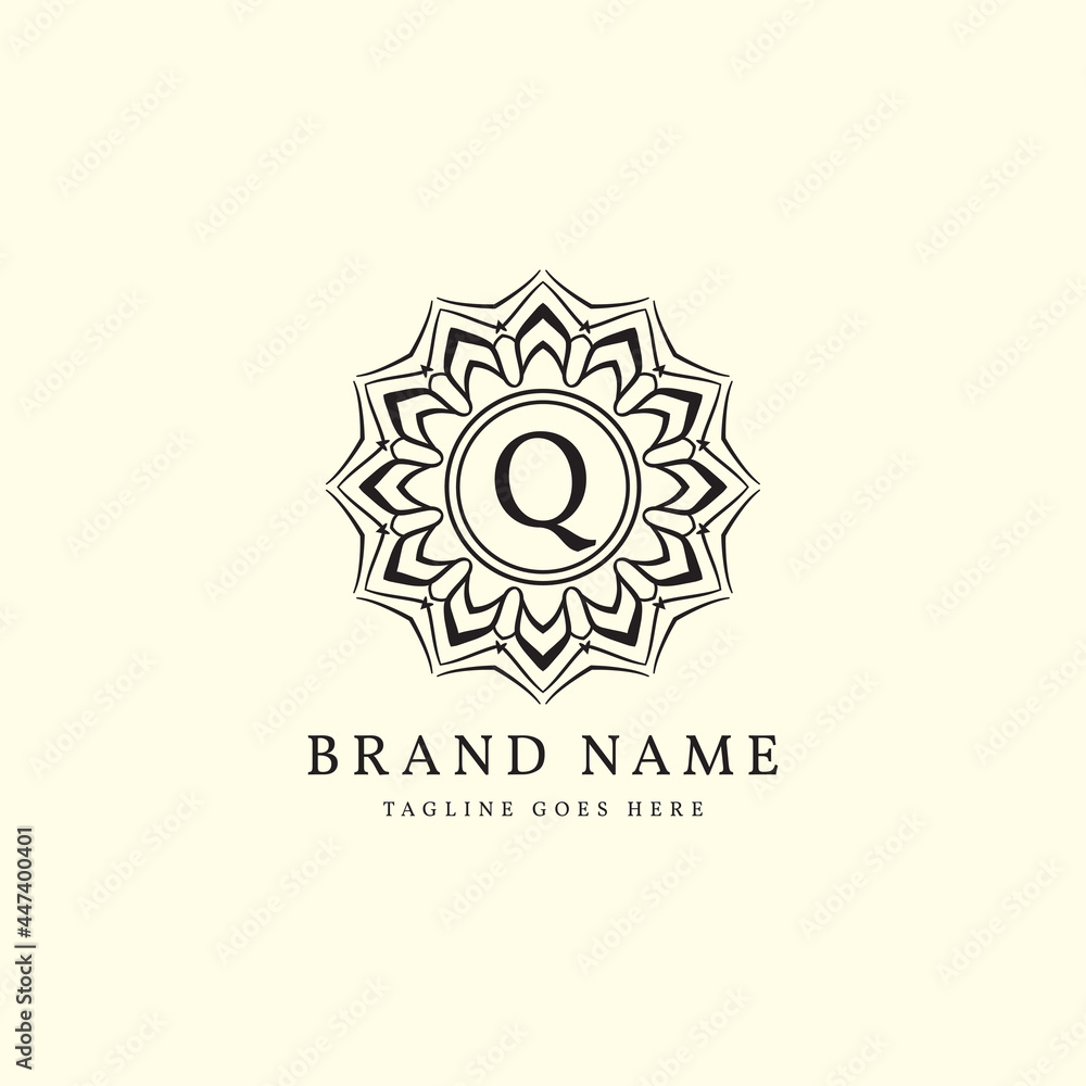 abstract round luxury letter Q logo design for elegant fashion brand, beauty care, yoga class, hotel, resort, jewelry abstract round luxury letter Q logo design for elegant fashion brand, beauty care, yoga class, hotel, resort, jewelry