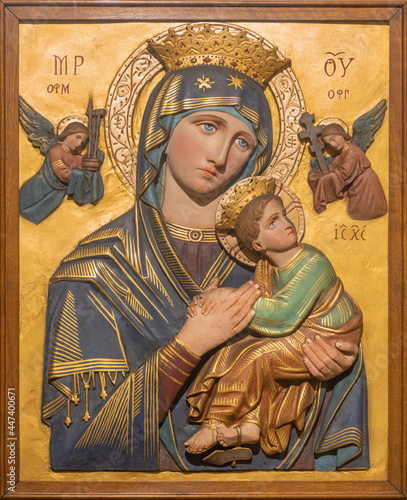 VIENNA, AUSTIRA - JUNI 24, 2021: The relief of Madonna (Our Lady of Perpetual...