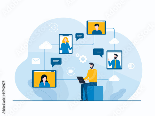 flat vector design technology remote working concept and business people working at home workplace concept