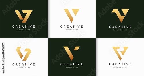 Set of minimalist letter V monogram style logo design template