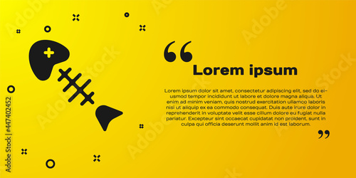 Black Fish skeleton icon isolated on yellow background. Fish bone sign. Vector