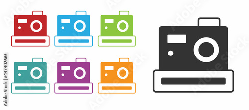 Black Photo camera icon isolated on white background. Foto camera. Digital photography. Set icons colorful. Vector